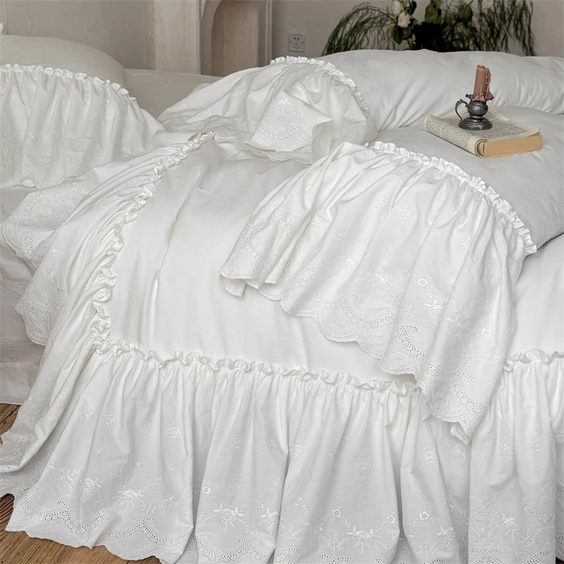 100% Cotton Pleated Ruffles Bedding Set – Elegant Duvet Cover and Sheet Set for Queen or King Size 0