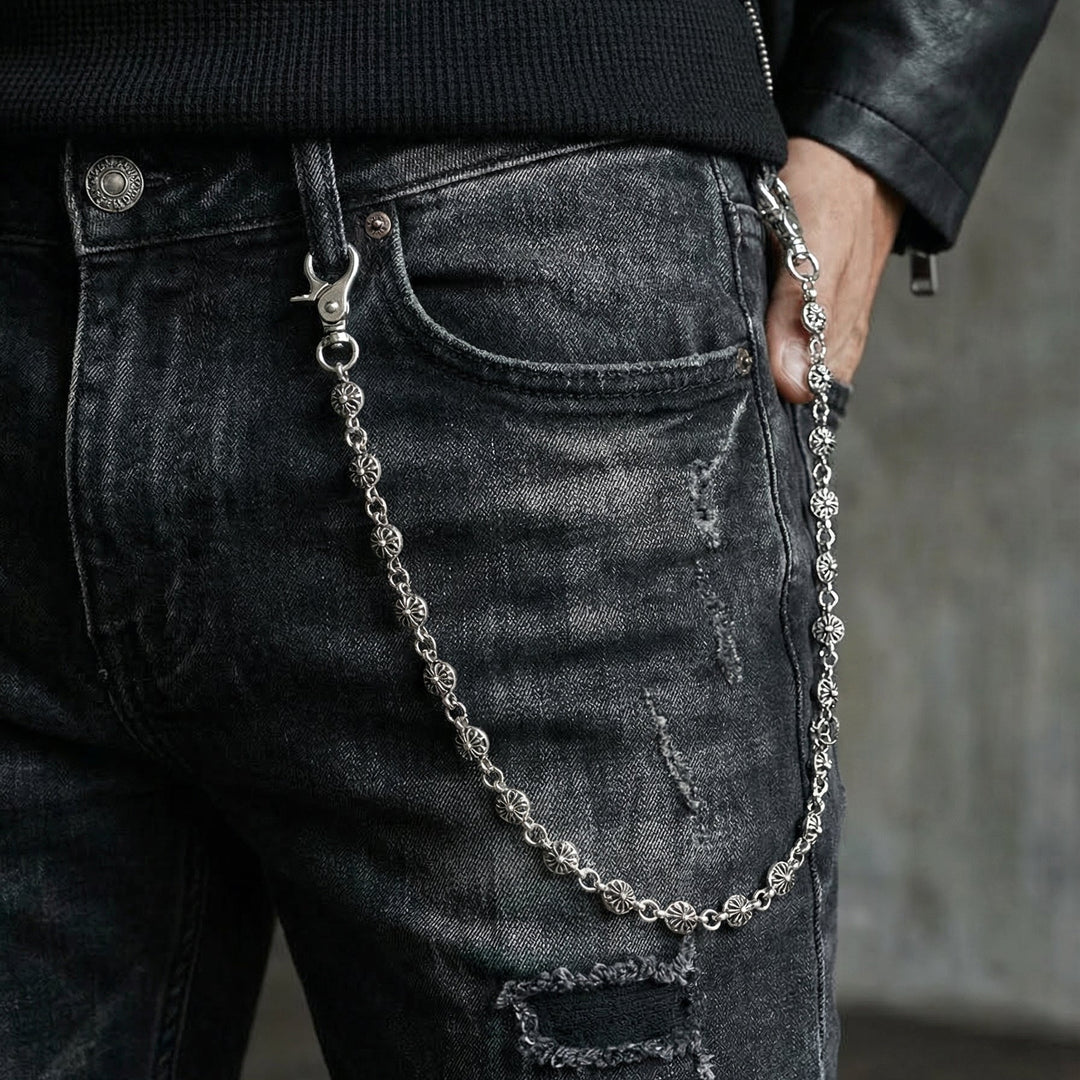Secure your style with the 23" Manor Heirloom Chain. A handcrafted gothic cross wallet chain with an antiqued silver finish. Explore the Midnight Manor collection