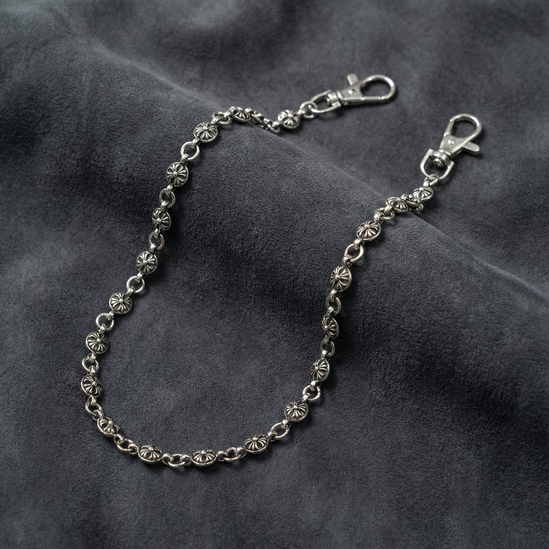Secure your style with the 23" Manor Heirloom Chain. A handcrafted gothic cross wallet chain with an antiqued silver finish. Explore the Midnight Manor collection