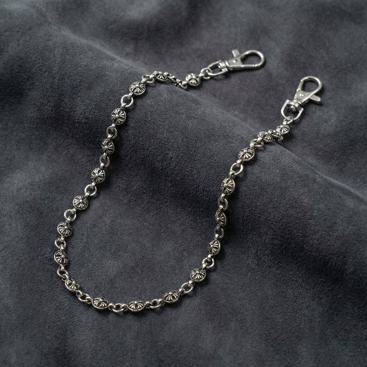 Secure your style with the 23" Manor Heirloom Chain. A handcrafted gothic cross wallet chain with an antiqued silver finish. Explore the Midnight Manor collection
