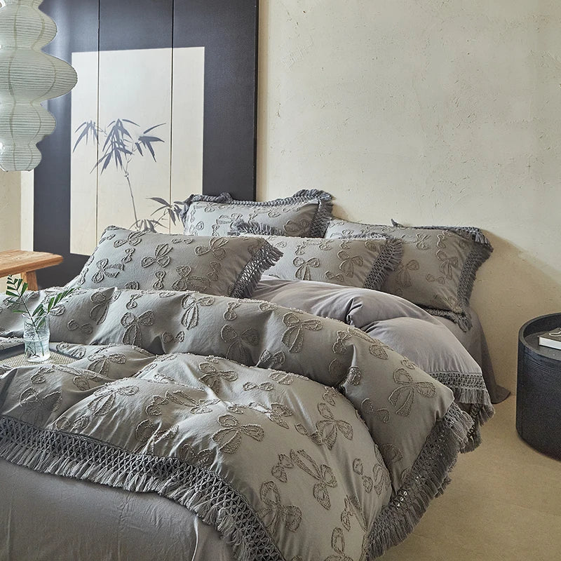 4-Piece Bow Tassel Bedding Set – Soft Duvet Covers for Queen or King Size Beds 9