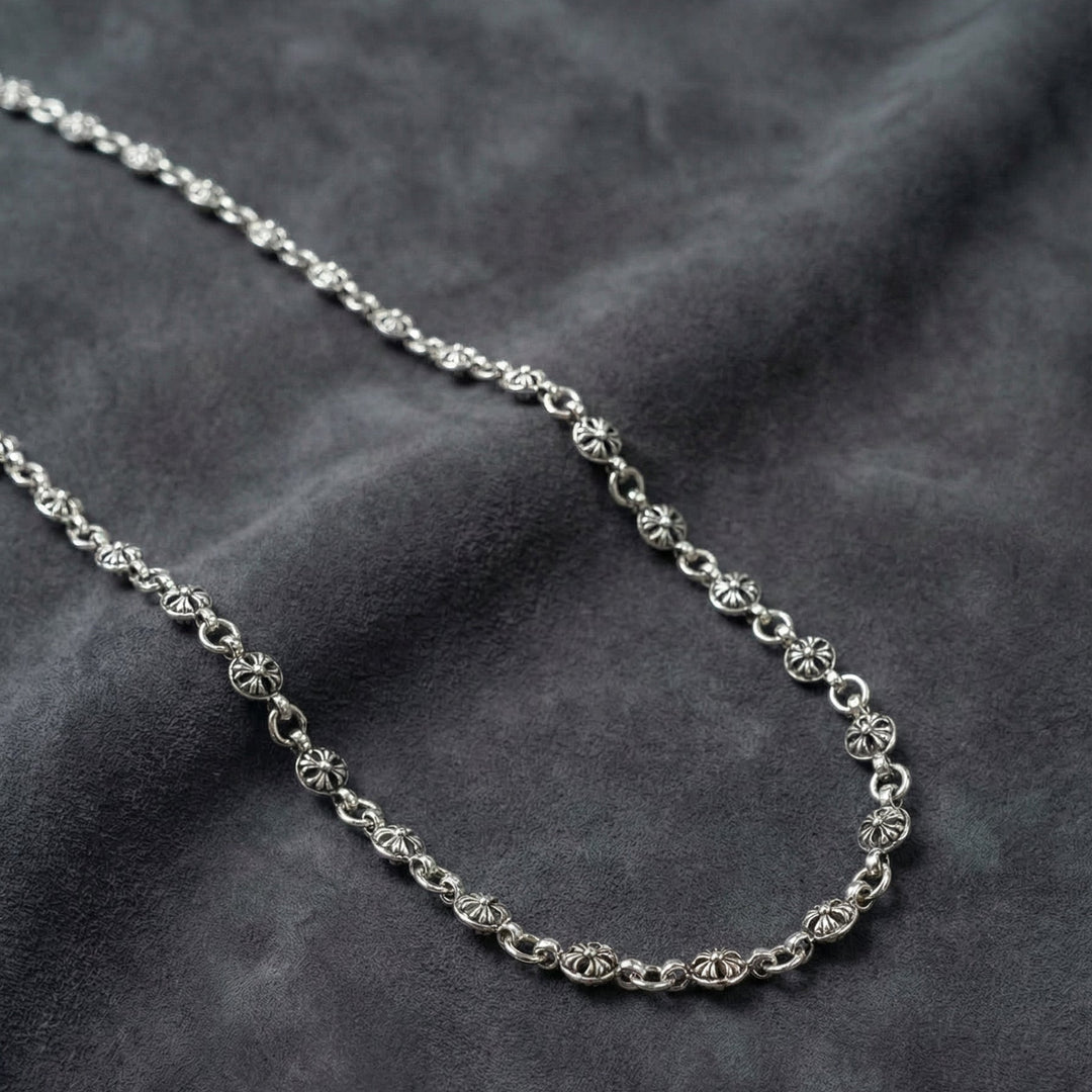 Secure your style with the 23" Manor Heirloom Chain. A handcrafted gothic cross wallet chain with an antiqued silver finish. Explore the Midnight Manor collection