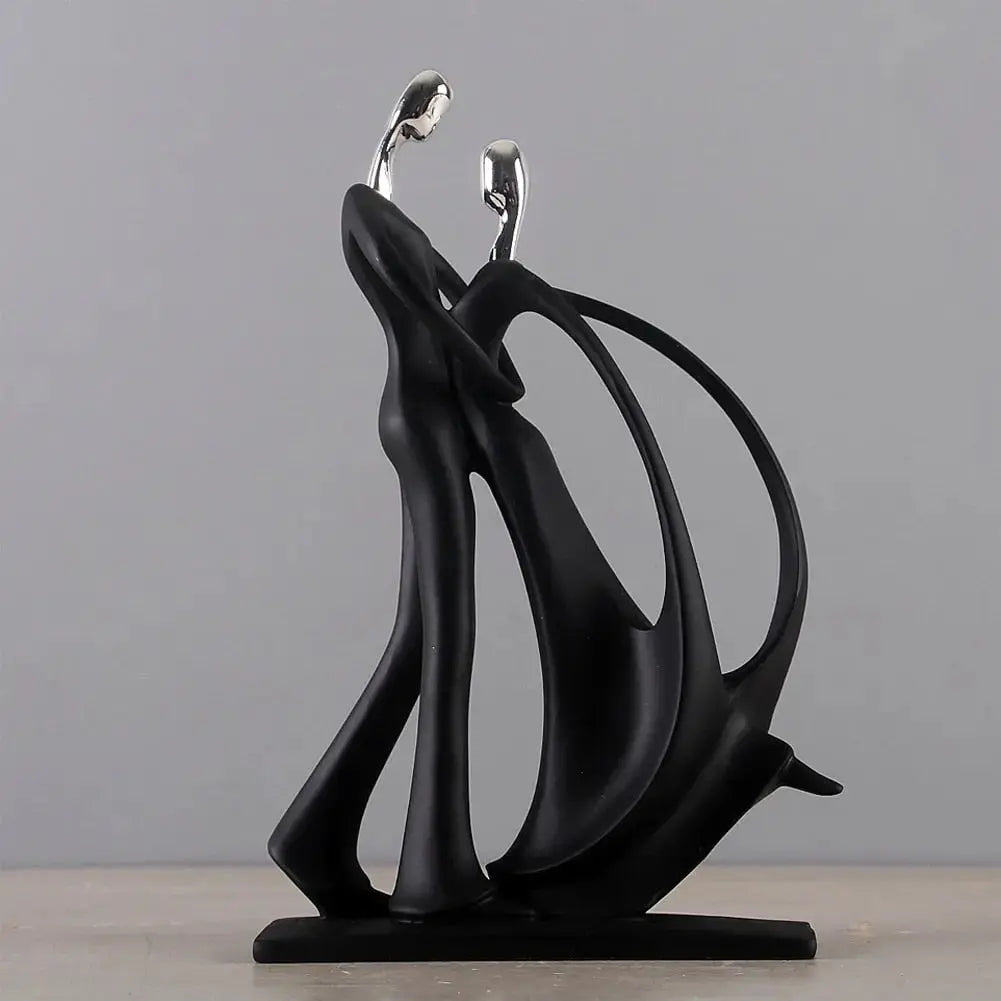 Abstract Dancing Couple Sculpture in Black Resin – Elegant Home Decor for Living Room or Office 0