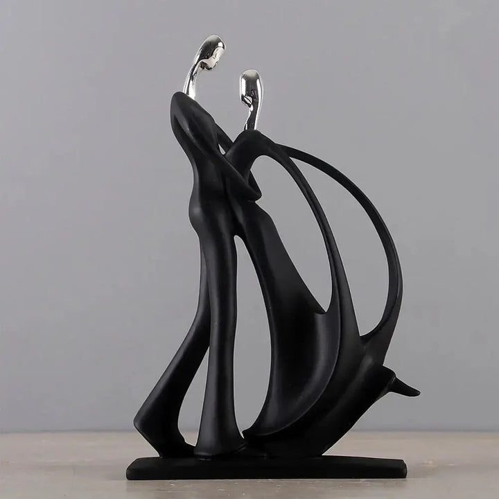 Abstract Dancing Couple Sculpture in Black Resin – Elegant Home Decor for Living Room or Office 0