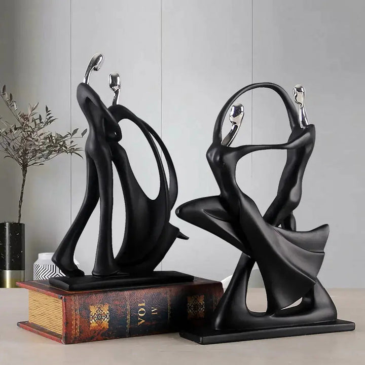 Abstract Dancing Couple Sculpture in Black Resin – Elegant Home Decor for Living Room or Office 1