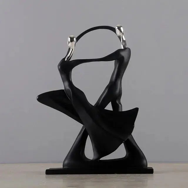 Abstract Dancing Couple Sculpture in Black Resin – Elegant Home Decor for Living Room or Office 4