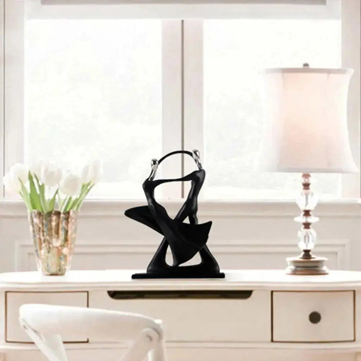 Abstract Dancing Couple Sculpture in Black Resin – Elegant Home Decor for Living Room or Office 5
