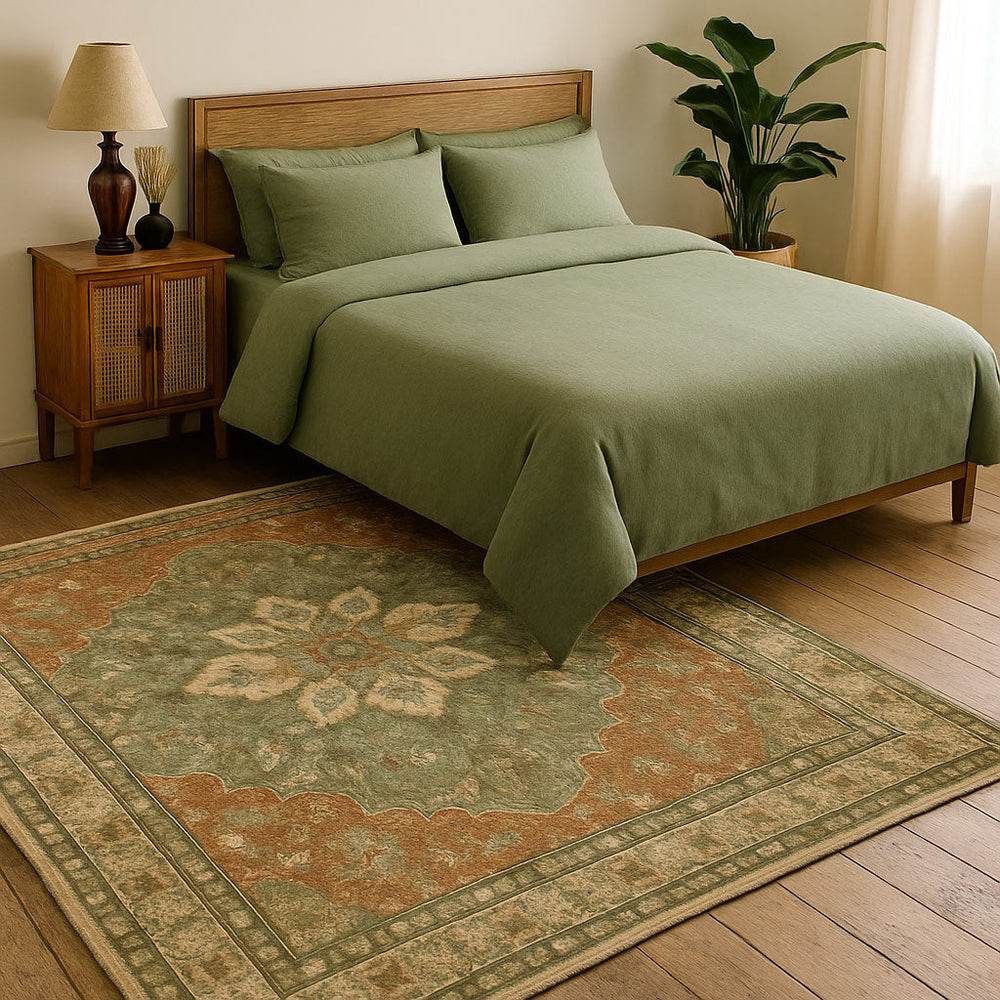Amira Persian Style Rug in Terracotta and Green – Low-Pile and Machine Washable for Versatile Home Decor 2