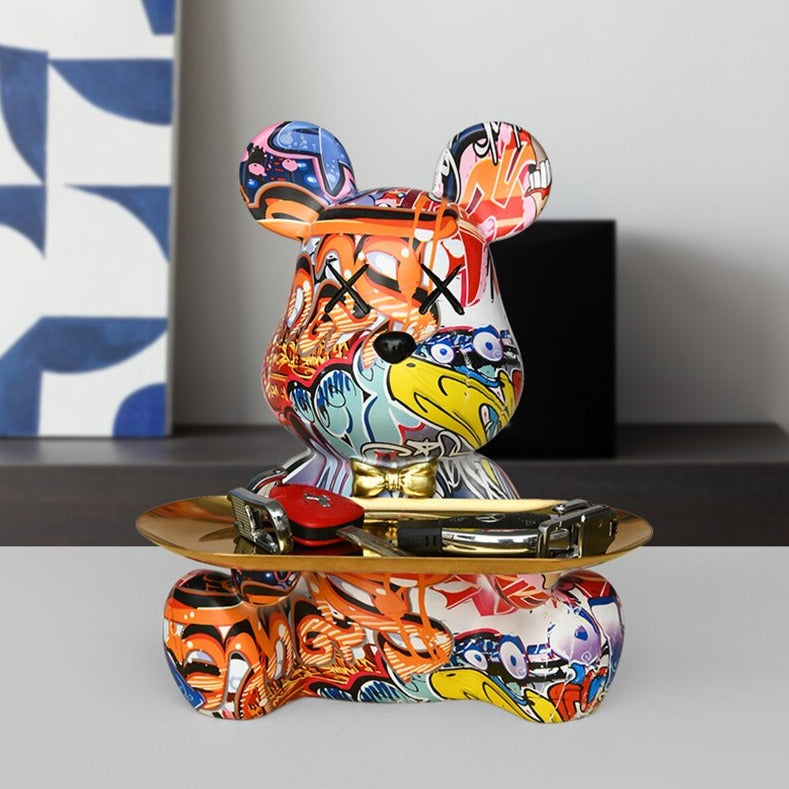 Bear Graffiti Painted Sculpture Table Tray – Unique Decorative Accent for Home or Office 0