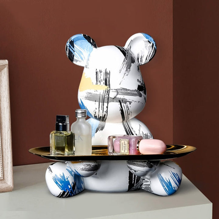 Bear Graffiti Painted Sculpture Table Tray – Unique Decorative Accent for Home or Office 1