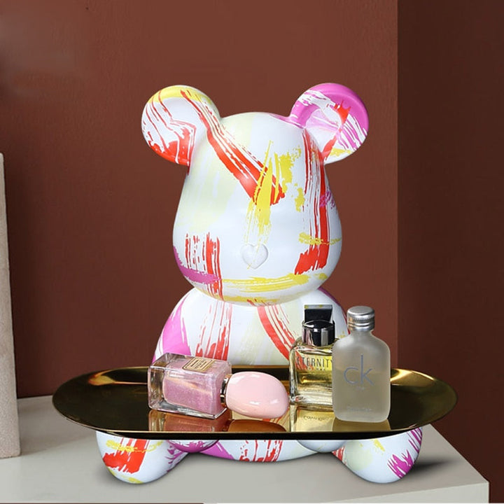 Bear Graffiti Painted Sculpture Table Tray – Unique Decorative Accent for Home or Office 2