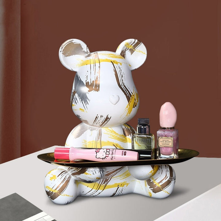 Bear Graffiti Painted Sculpture Table Tray – Unique Decorative Accent for Home or Office 3