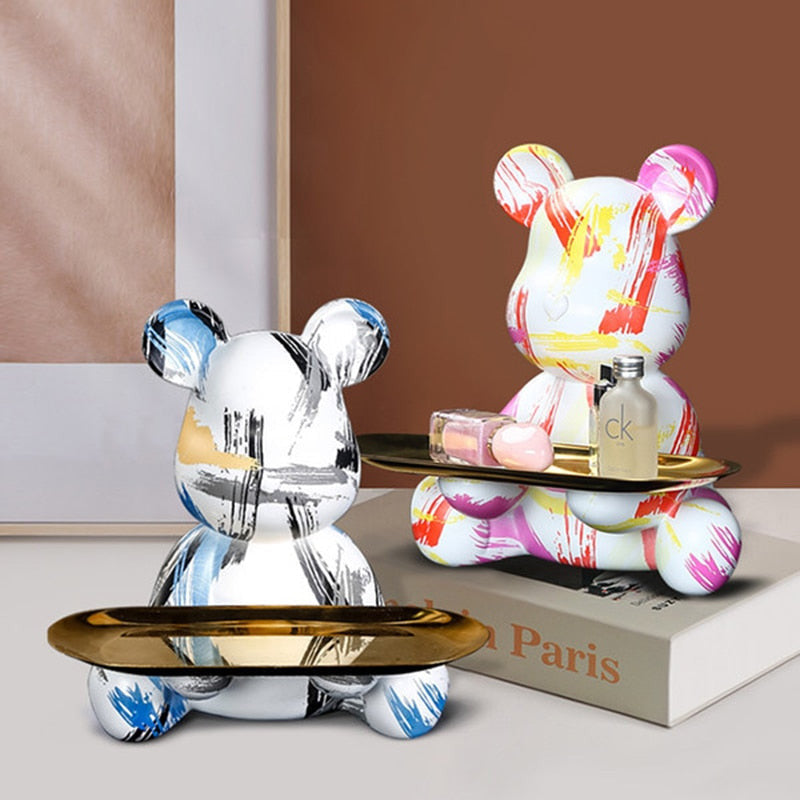 Bear Graffiti Painted Sculpture Table Tray – Unique Decorative Accent for Home or Office 4