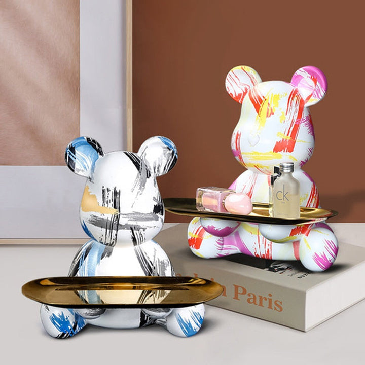 Bear Graffiti Painted Sculpture Table Tray – Unique Decorative Accent for Home or Office 4