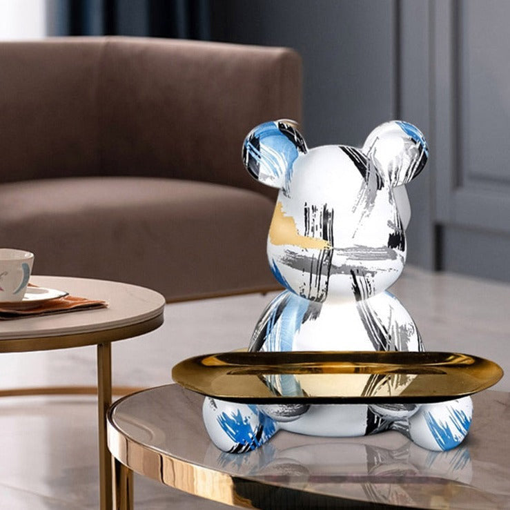 Bear Graffiti Painted Sculpture Table Tray – Unique Decorative Accent for Home or Office 5