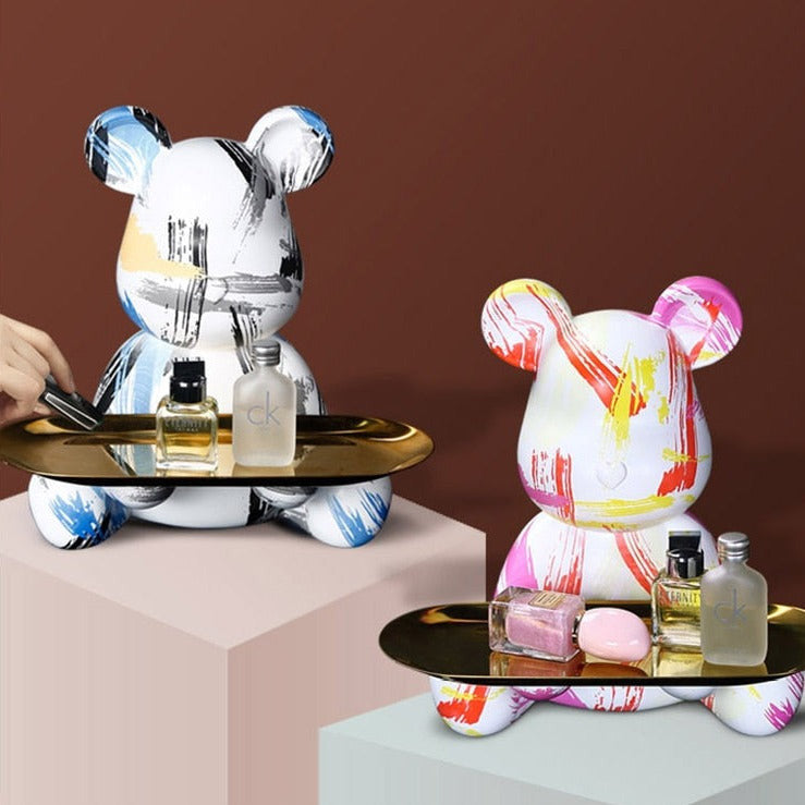 Bear Graffiti Painted Sculpture Table Tray – Unique Decorative Accent for Home or Office 6