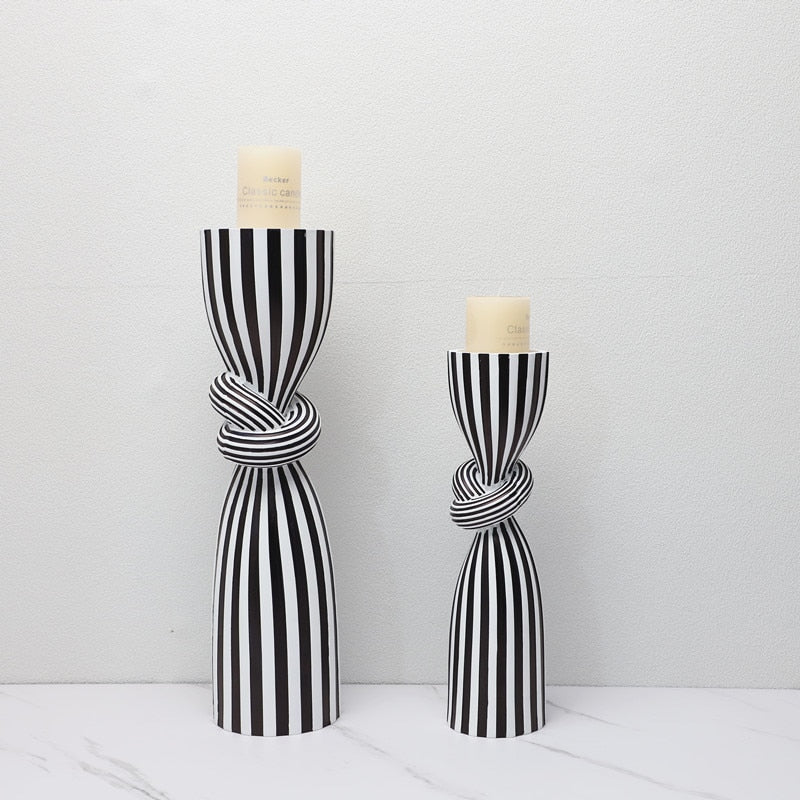 Black and White Striped Candle Holder – Elegant Home Decor Accent 1