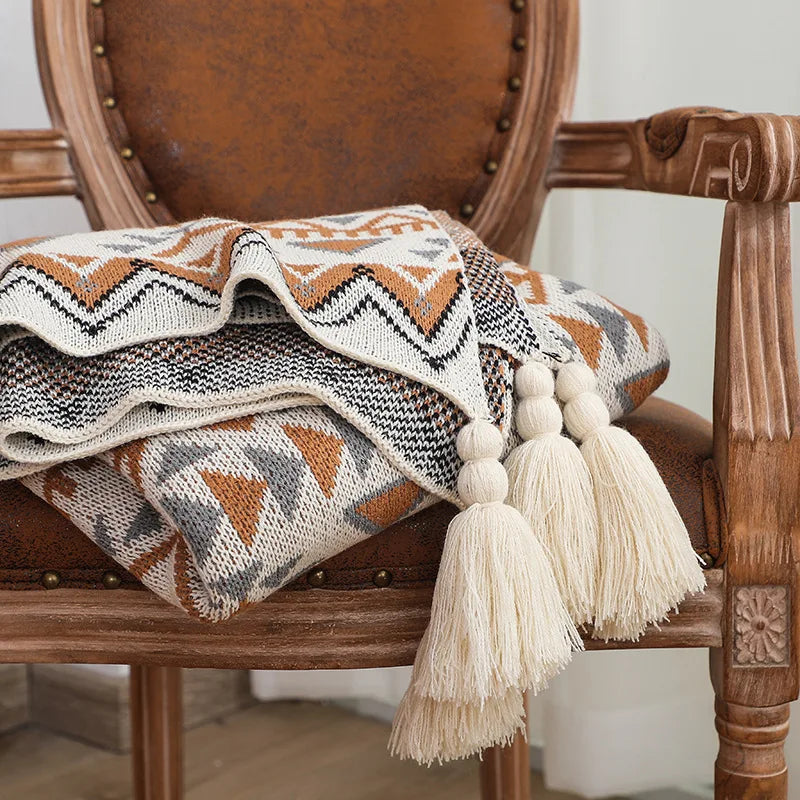 Bohemian Navajo Sun Blanket – Cozy Knitted Throw for Living Room or Bedroom 0