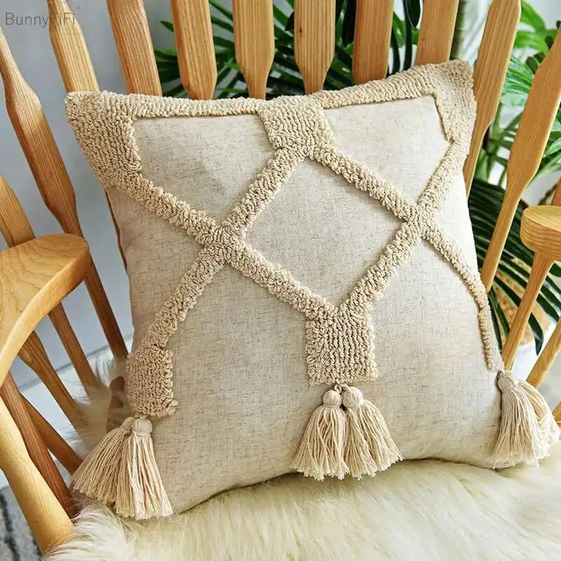 Boho Linen Cushion Cover with Tassels – Stylish Decor for Living Room or Bedroom 1