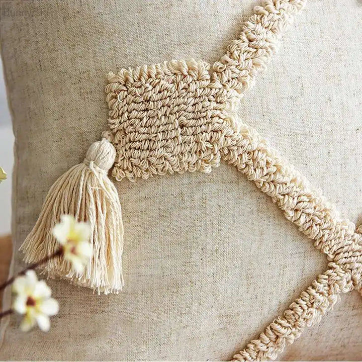 Boho Linen Cushion Cover with Tassels – Stylish Decor for Living Room or Bedroom 2