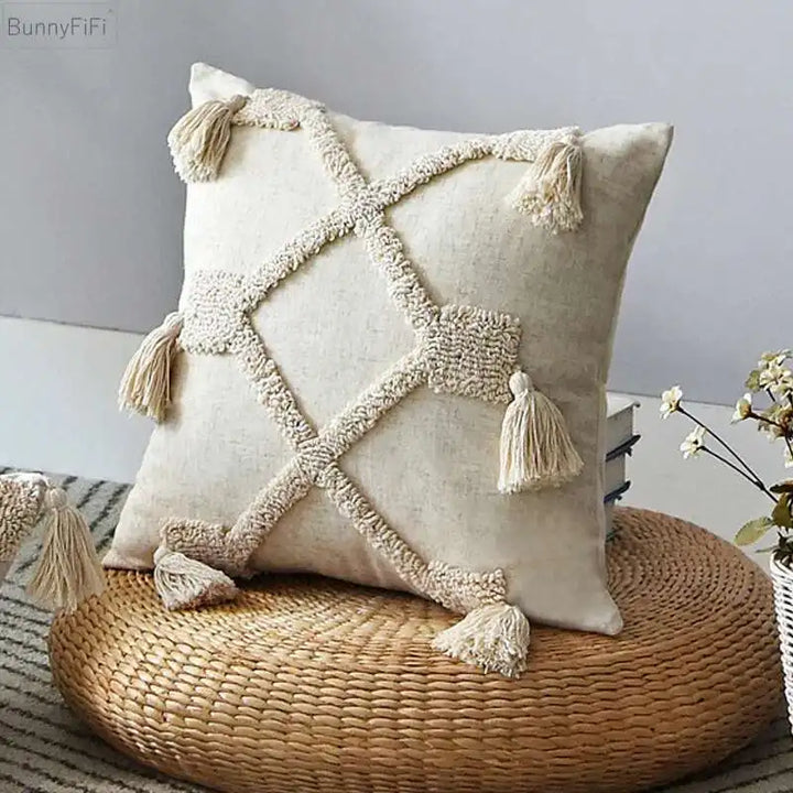Boho Linen Cushion Cover with Tassels – Stylish Decor for Living Room or Bedroom 3