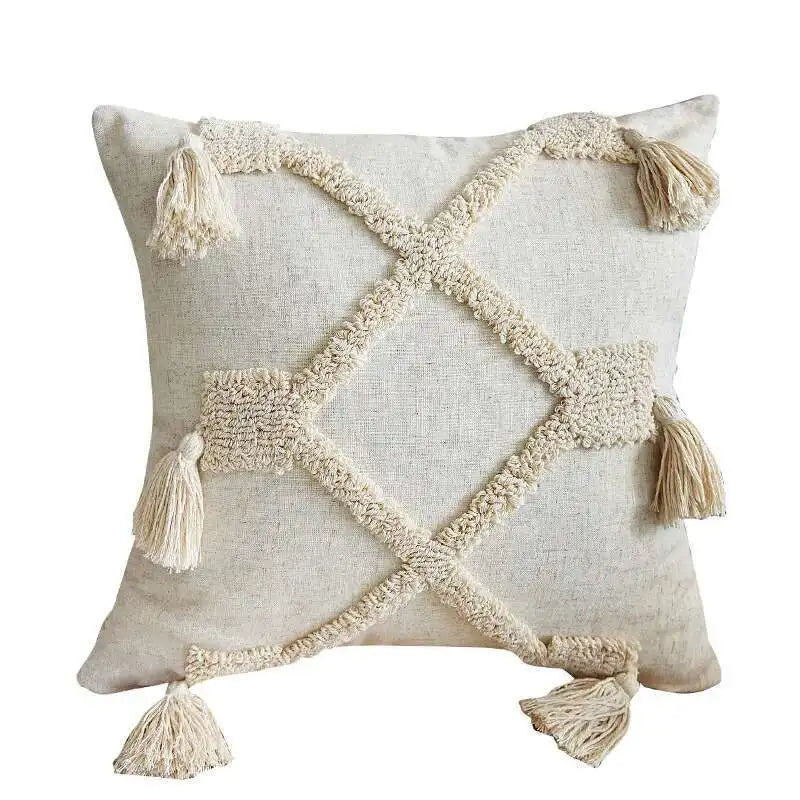 Boho Linen Cushion Cover with Tassels – Stylish Decor for Living Room or Bedroom 7