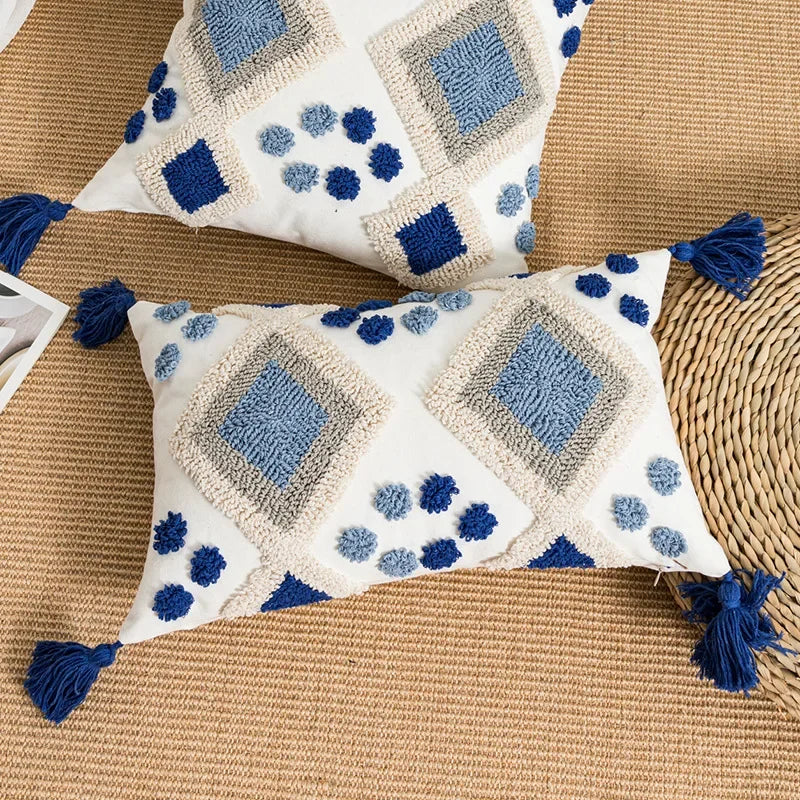 Boho Loop Tufted Cushion Cover – Handmade Cotton Canvas Pillow with Tassels for Home Decor 10