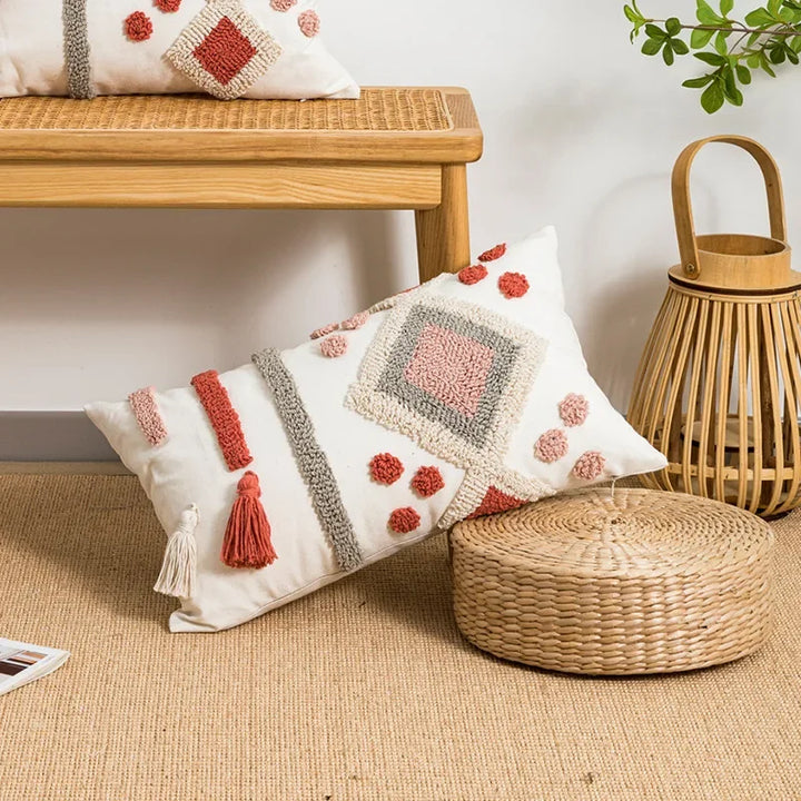 Boho Loop Tufted Cushion Cover – Handmade Cotton Canvas Pillow with Tassels for Home Decor 11