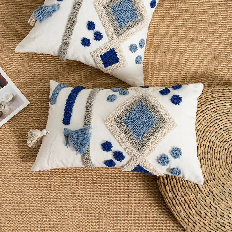 Boho Loop Tufted Cushion Cover – Handmade Cotton Canvas Pillow with Tassels for Home Decor 13