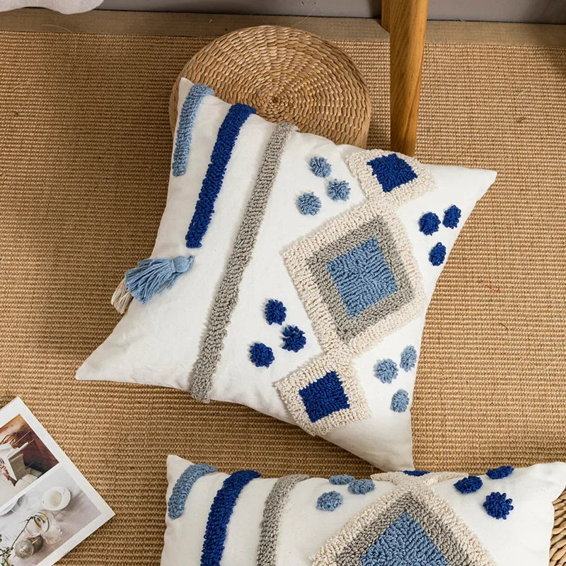 Boho Loop Tufted Cushion Cover – Handmade Cotton Canvas Pillow with Tassels for Home Decor 15