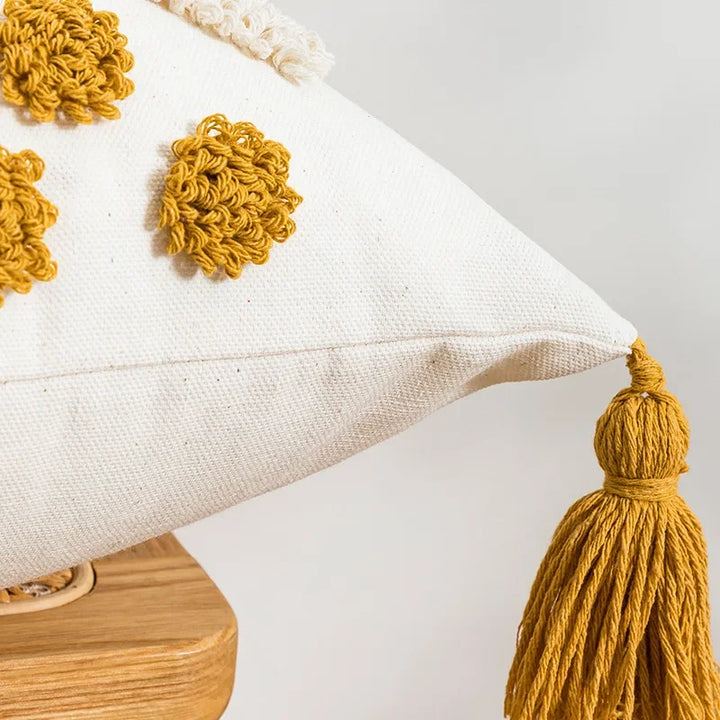 Boho Loop Tufted Cushion Cover – Handmade Cotton Canvas Pillow with Tassels for Home Decor 4