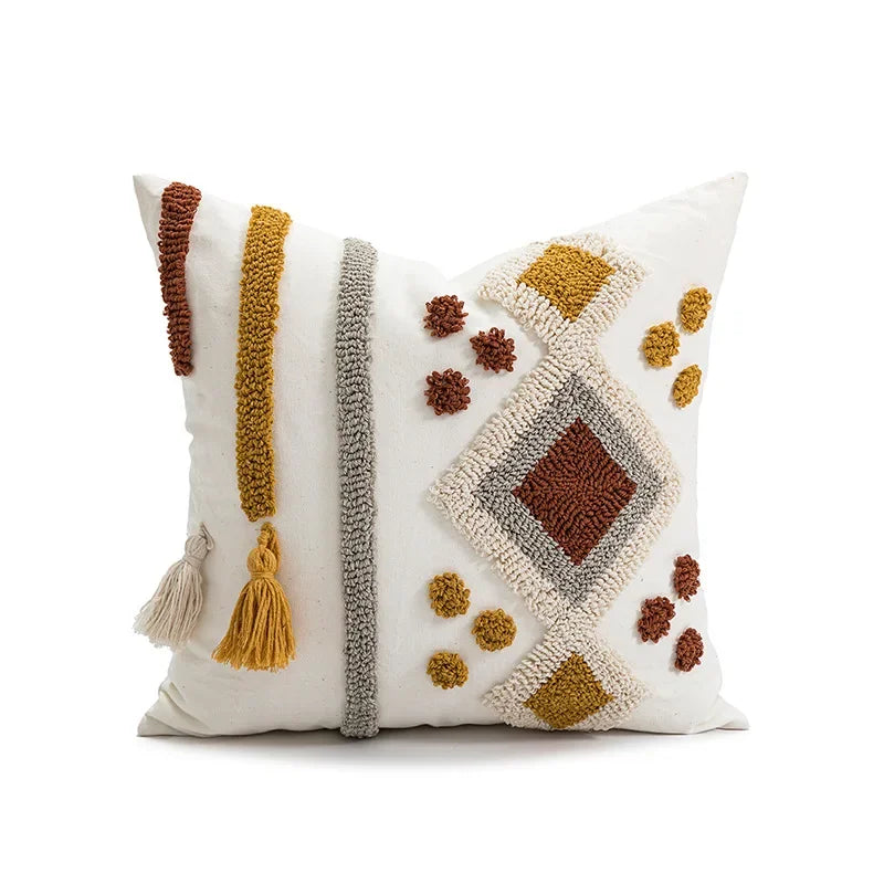 Boho Loop Tufted Cushion Cover – Handmade Cotton Canvas Pillow with Tassels for Home Decor 7