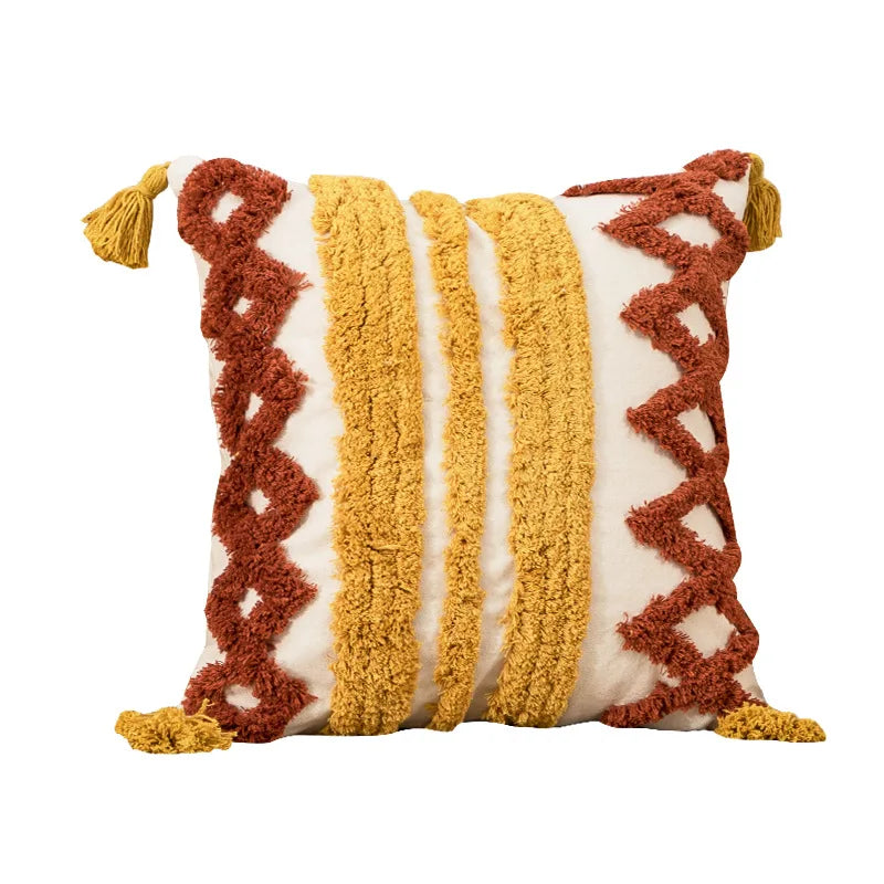 Boho Loop Tufted Cushion Cover – Handmade Cotton Canvas Pillow with Tassels for Home Decor 8