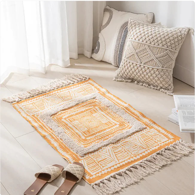 Boho Style Tassel Rug in Geometric Design – Perfect Accent for Bedroom or Living Room 0