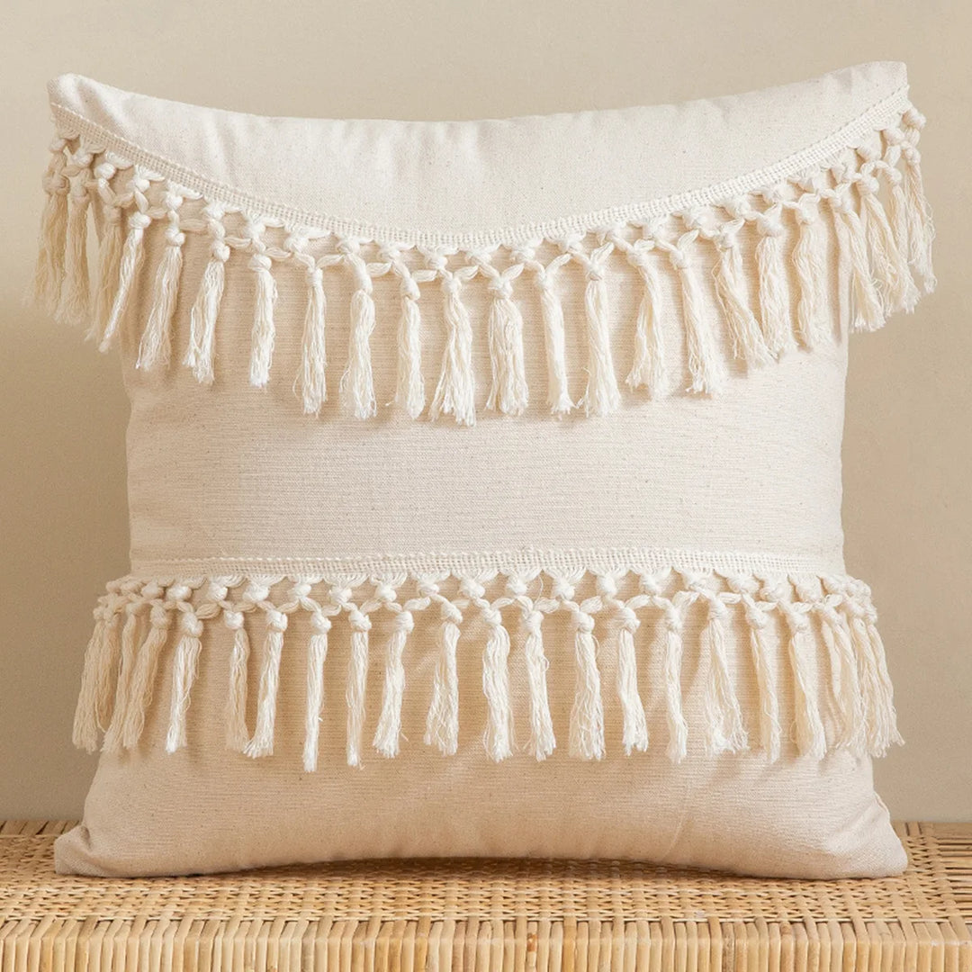 Boho Throw Pillows for Couch with Tassels – 20x20 Inch Neutral Decorative Covers for Modern Farmhouse Style 7