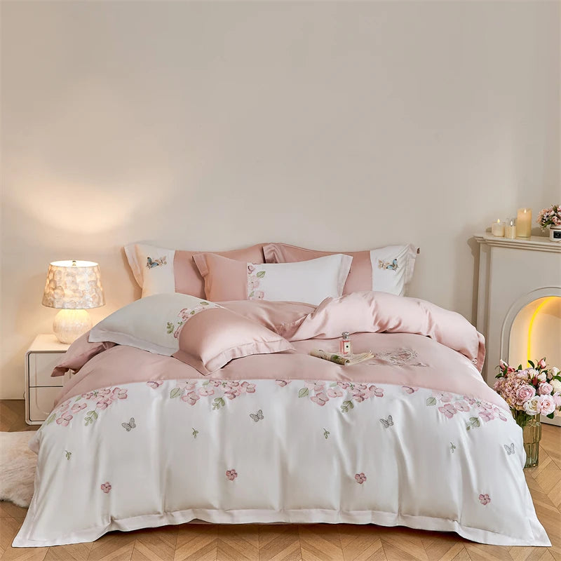 Butterfly Embroidery Bedding Set in Lyocell Cotton – Elegant Duvet Covers for Queen or King Size Beds 2