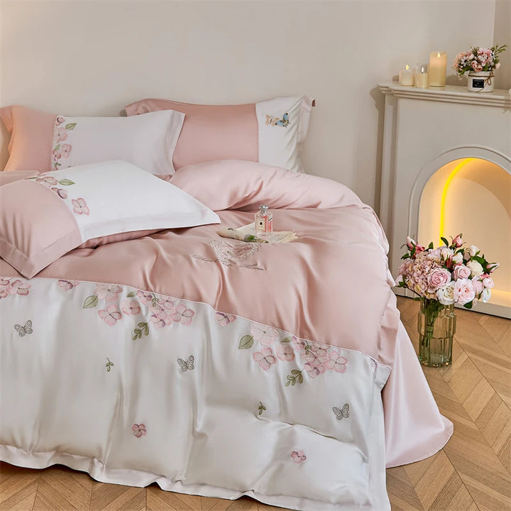 Butterfly Embroidery Bedding Set in Lyocell Cotton – Elegant Duvet Covers for Queen or King Size Beds 3