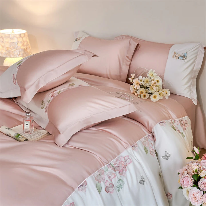 Butterfly Embroidery Bedding Set in Lyocell Cotton – Elegant Duvet Covers for Queen or King Size Beds 4