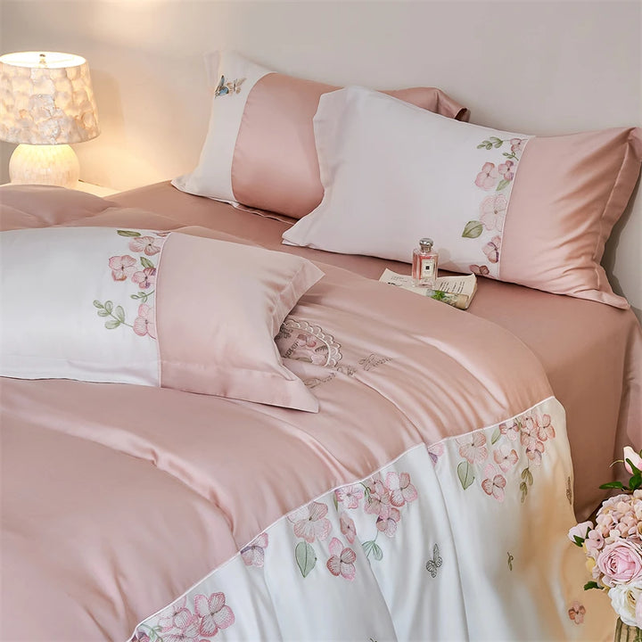 Butterfly Embroidery Bedding Set in Lyocell Cotton – Elegant Duvet Covers for Queen or King Size Beds 5