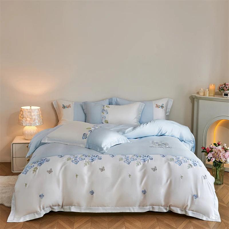Butterfly Embroidery Bedding Set in Lyocell Cotton – Elegant Duvet Covers for Queen or King Size Beds 6