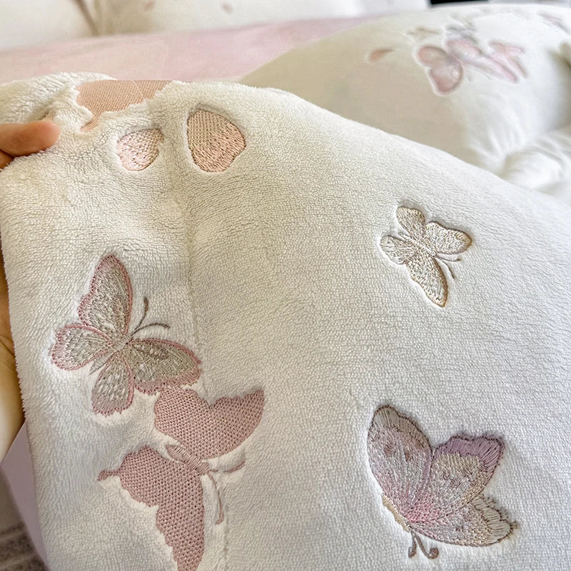 Butterfly Embroidery Velvet Bedding Set – Cozy Duvet Covers and Sheets for Winter Comfort 4