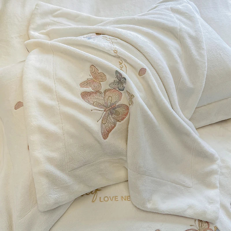 Butterfly Embroidery Velvet Bedding Set – Cozy Duvet Covers and Sheets for Winter Comfort 5