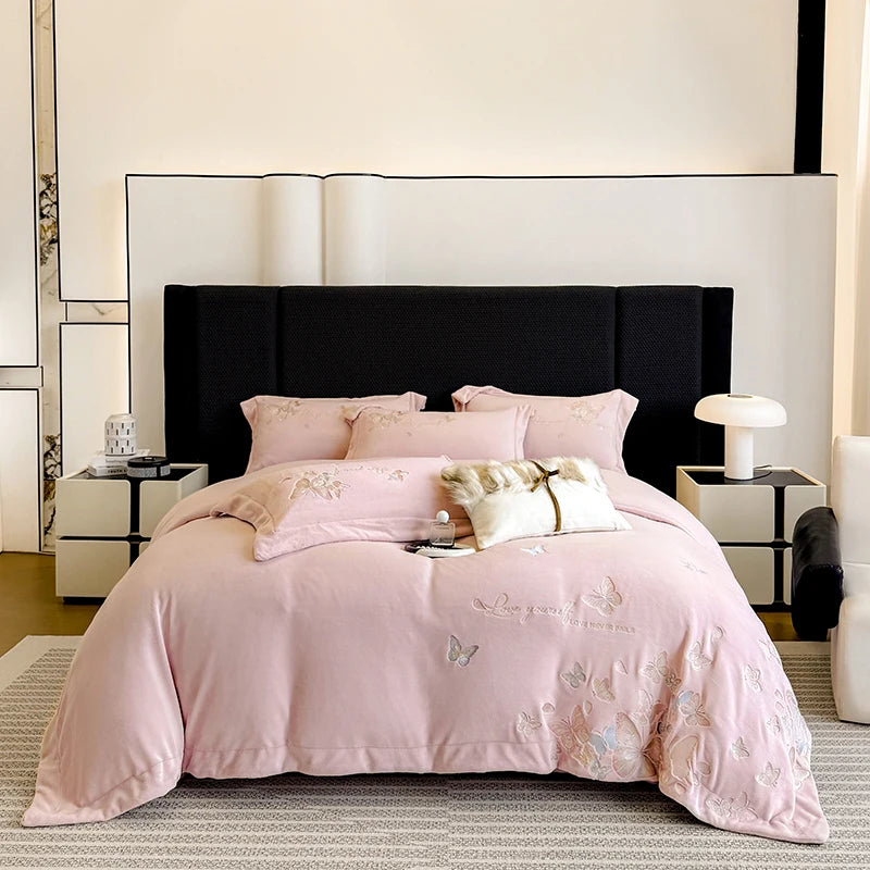 Butterfly Embroidery Velvet Bedding Set – Cozy Duvet Covers and Sheets for Winter Comfort 7
