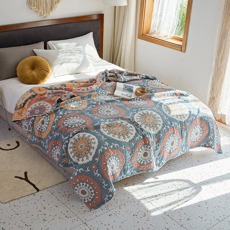 Celestia Quilted Cotton Throw Blanket – Reversible Blue Design for Cozy Living Room Comfort 0