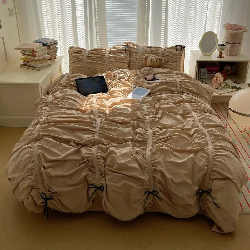 Chic Pleated Bedding Set with Soft Duvet Cover – Elegant Comfort for Twin, Double, Queen, or King Size 8