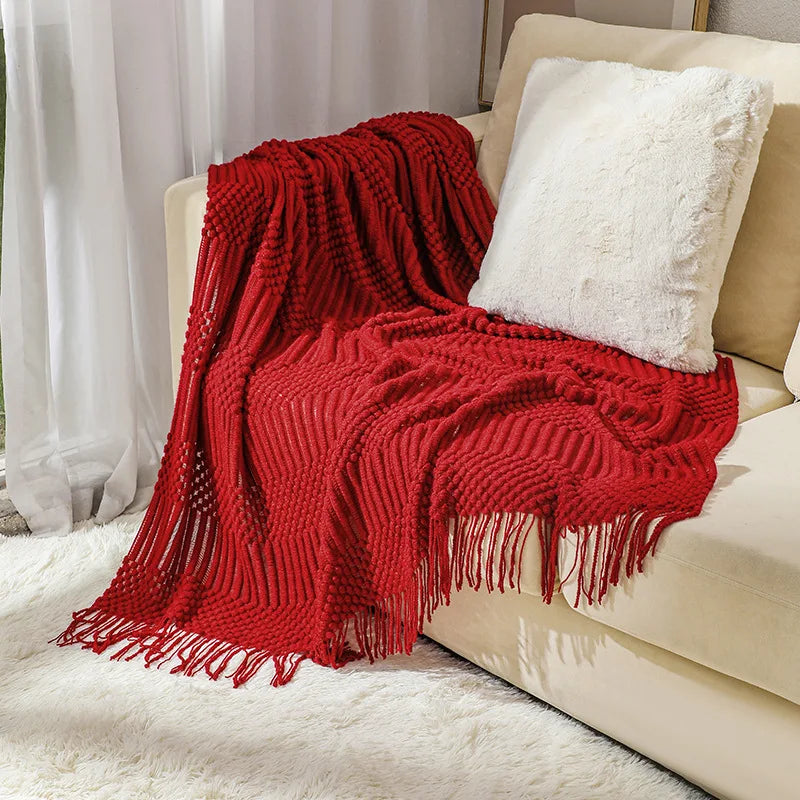 Chunky Knitted Blanket with Tassels – Cozy Acrylic Throw for Bed or Sofa 12