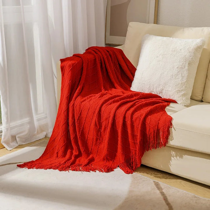 Chunky Knitted Blanket with Tassels – Cozy Acrylic Throw for Bed or Sofa 15