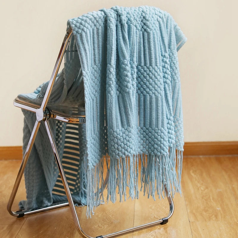 Chunky Knitted Blanket with Tassels – Cozy Acrylic Throw for Bed or Sofa 17