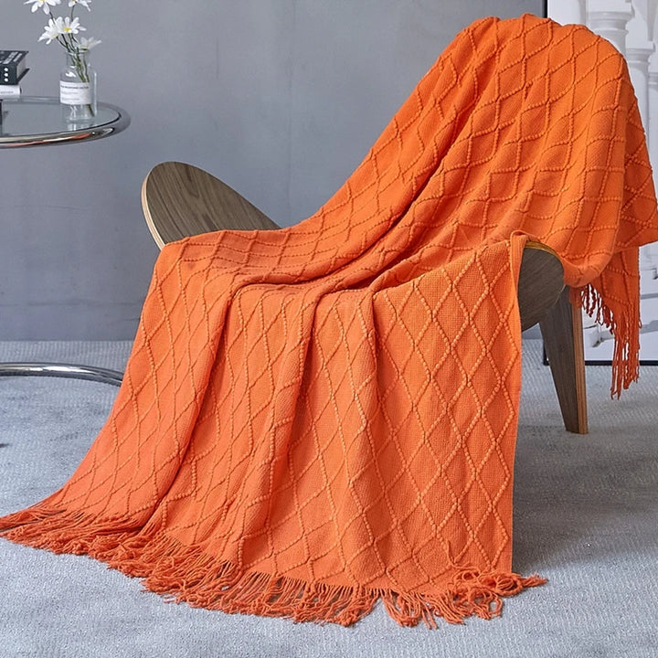 Chunky Knitted Blanket with Tassels – Cozy Acrylic Throw for Bed or Sofa 18