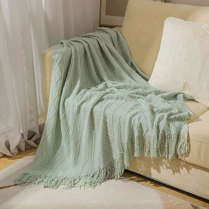 Chunky Knitted Blanket with Tassels – Cozy Acrylic Throw for Bed or Sofa 20